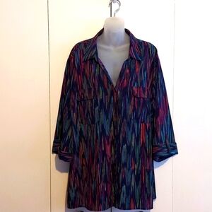 Maggie Barnes for Catherines Colorful Striped Buttoned Shirt Size 3X 26W/28W